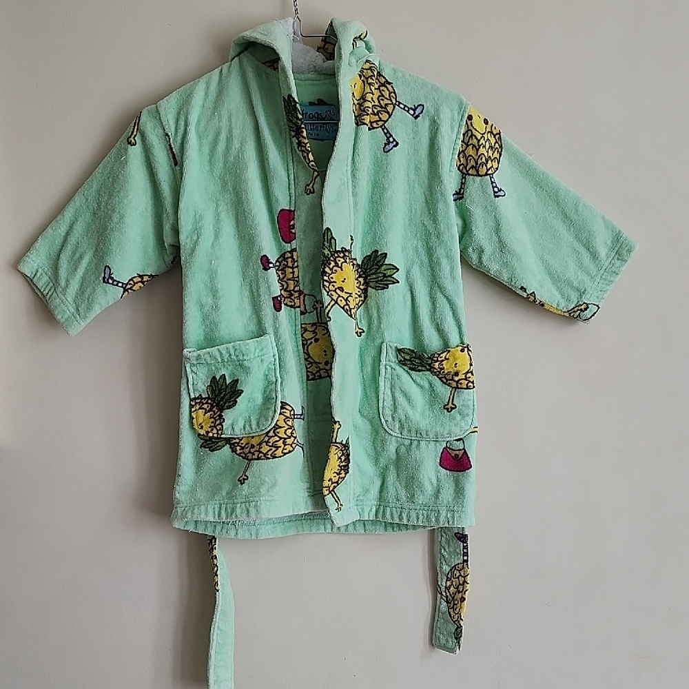 Girls Bullfrog & Butterflys Green Hooded Pineapple Print Robe 4-5 Years Old